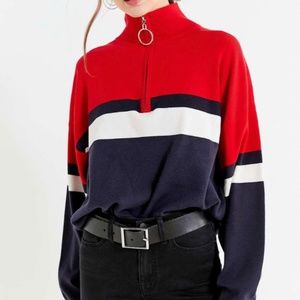 Oversized half zip striped sweater